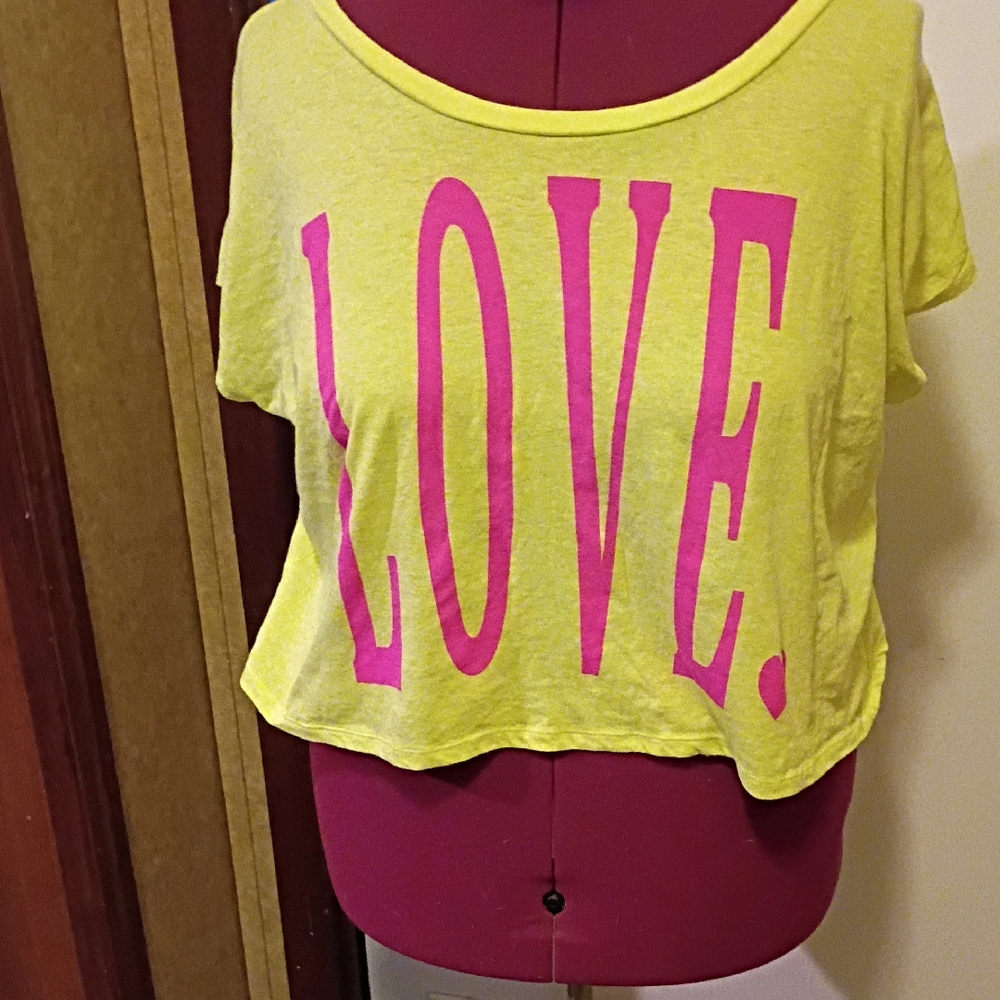 L.O.L. Vintage Yellow Crop Top with Pink LOVE Print